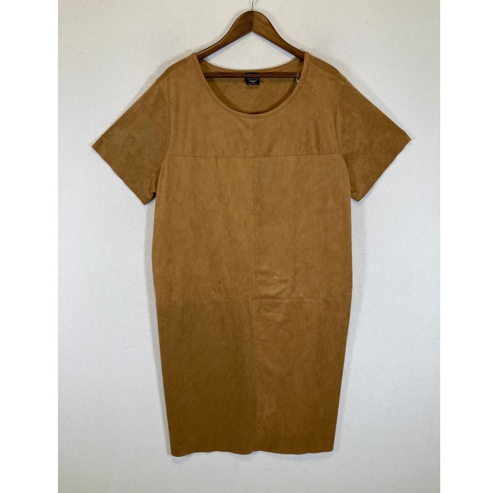 Western Calstyle Womens XXL Camel Brown Faux Suede Short Sleeve Shift Dress